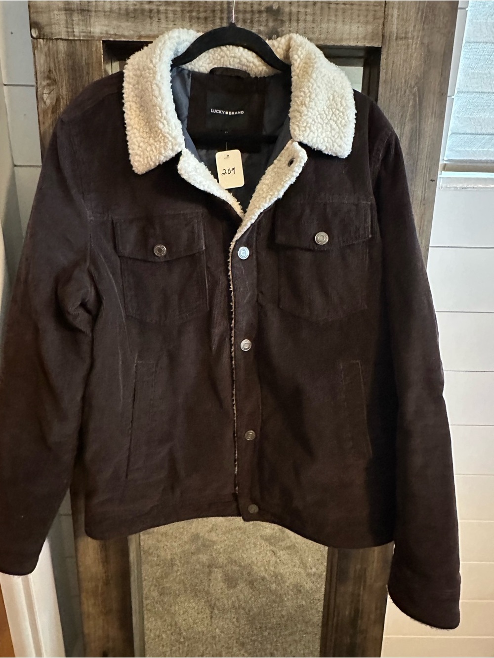 Lucky Brand Men’s Large Brown Corduroy Sherpa Collar Trucker Jacket western